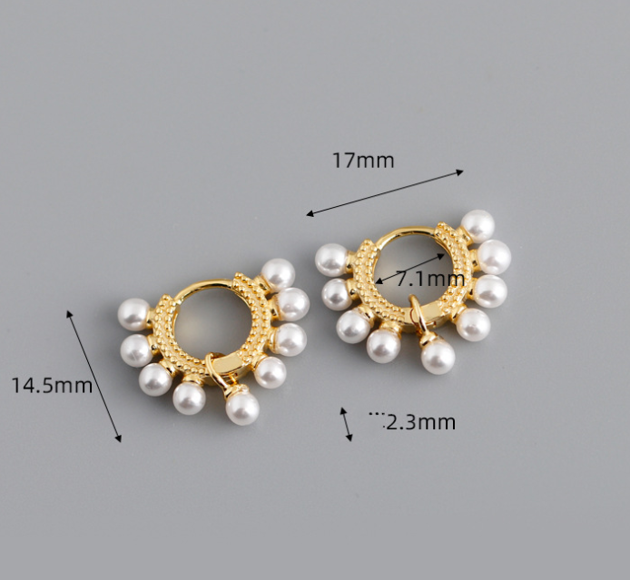 Orecchini a bottone oro/argento con cerchio di perle