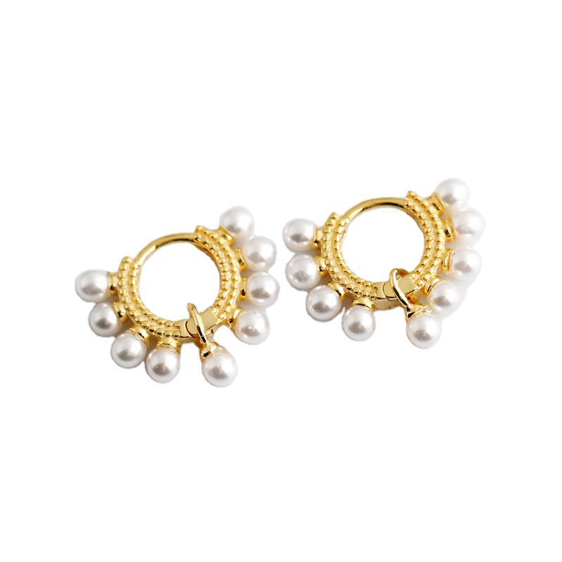 Orecchini a bottone oro/argento con cerchio di perle