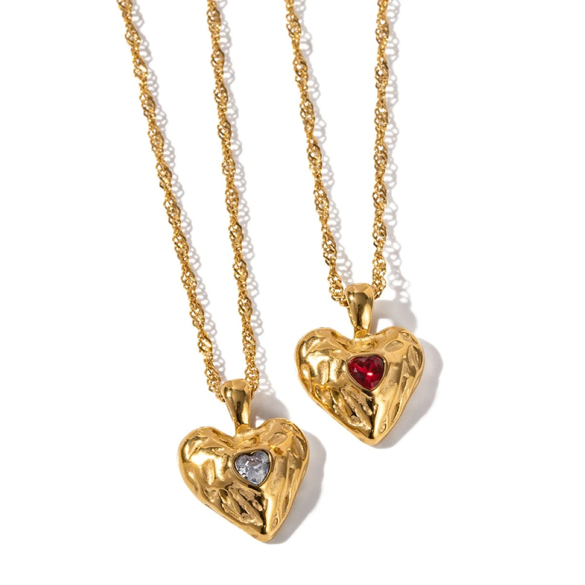 Collana con ciondolo a cuore con cristallo incolore o rosso