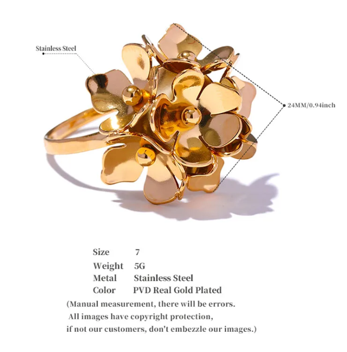 Anello regolabile con fiore stereoscopico